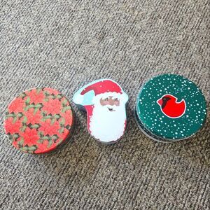 8" Christmas Storage Cookie Tin Combo 3Pack - Snow Cardinal Santa Poinsettia